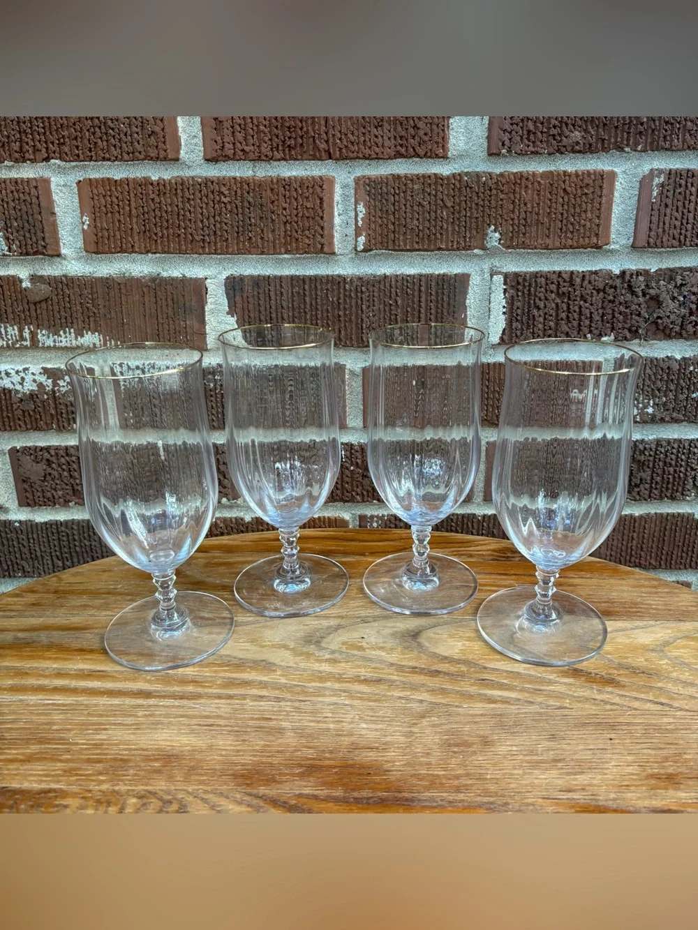 MIKASA Set of 4 Sonata Gold Crystal Iced Tea Water Glasses Discontinued 7 1/4